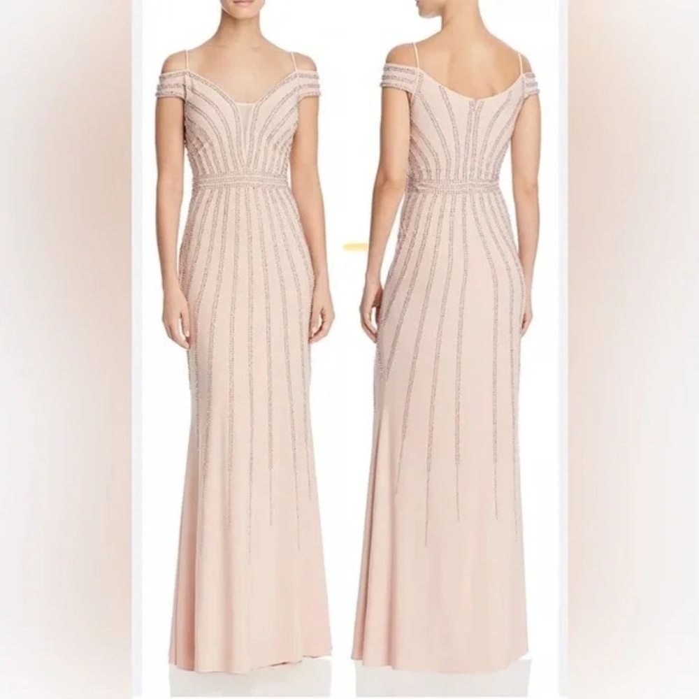 Aqua Pink Ruched Off-the-Shoulder Gown